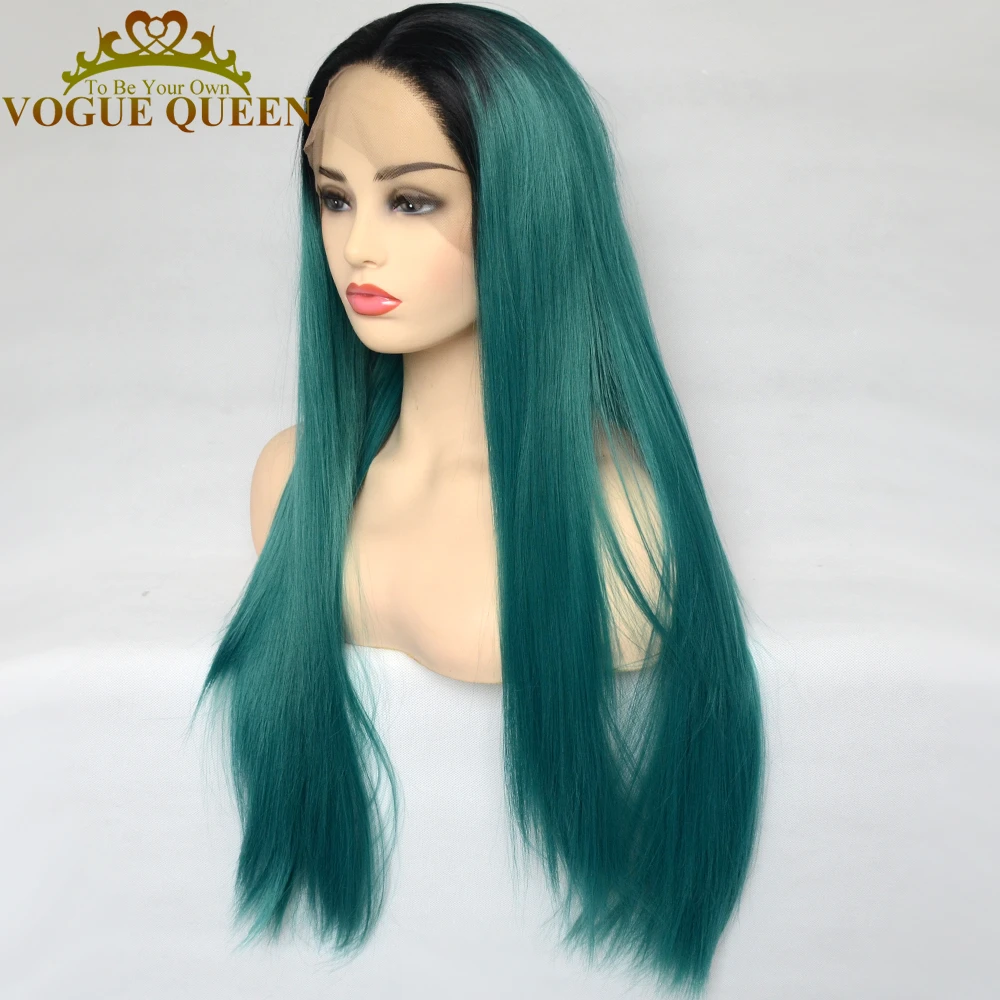 Vogue Queen Emerald Green Synthetic Lace Front Wig With Black Root Long  Straight Heat Resistant Fiber Cosplay Wig For Women|Synthetic Lace Wigs| -  AliExpress