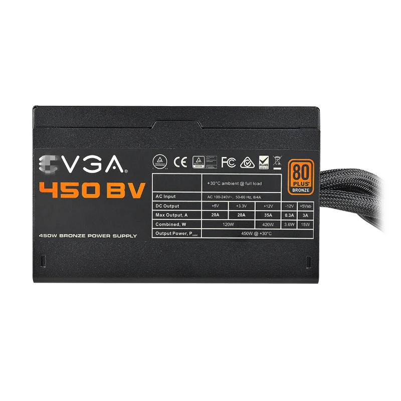 Блок питания для EVGA 80plus Бронзовый немодульный GTX1660TI RX570 бесшумный вентилятор источник питания 450 Вт блок питания 450BV