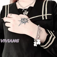 HZ Симпатичные Бусины Хип-хоп медведь двухслойный крутой полый серебряный металлический браслет с цепочкой из нержавеющей стали для женщин вечерние ювелирные изделия