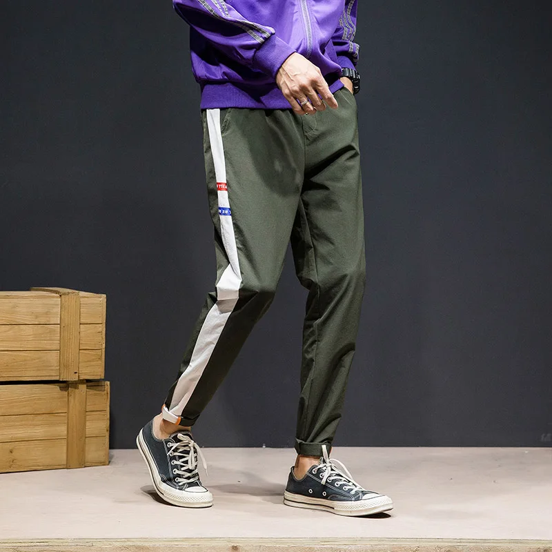 Men's fashion sweatpants vertical stripes decoration loose spring and autumn sports pants casual male jogger streetwear