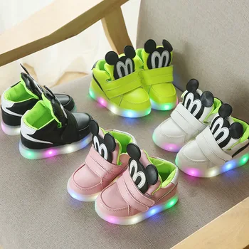 

2020 Children's sneakers boys girl Child Cartoon Mickey Lighted Shoes Cute baby toddler kids LED Glowing shoes 1 2 3 4 5 6 years