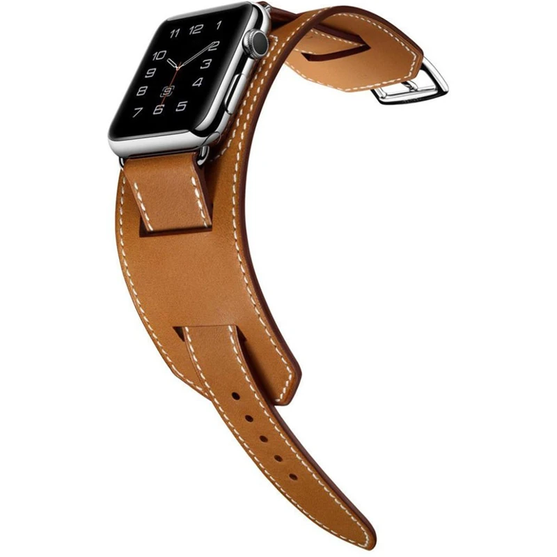Хорошее качество Браслет-манжета ремешок для Apple Watch ремешок 44 мм 42 мм 40 мм 38 мм Натуральная Кожа Замена для iWatch серии 5 4 3 2