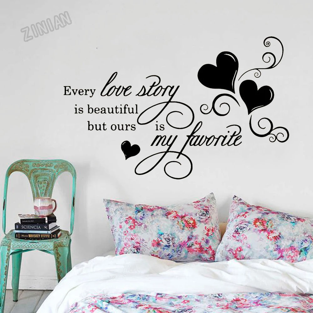 romantic quote wall decal every love story is wall sticker bedroom