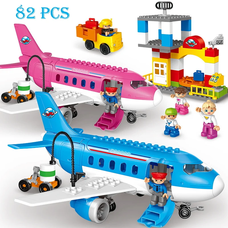 

82 Pieces Duploe Series Busy City Airplane Car Model Building Blocks Compatible Legoingly Big Size Figures Toy For Kid Xmas Gift
