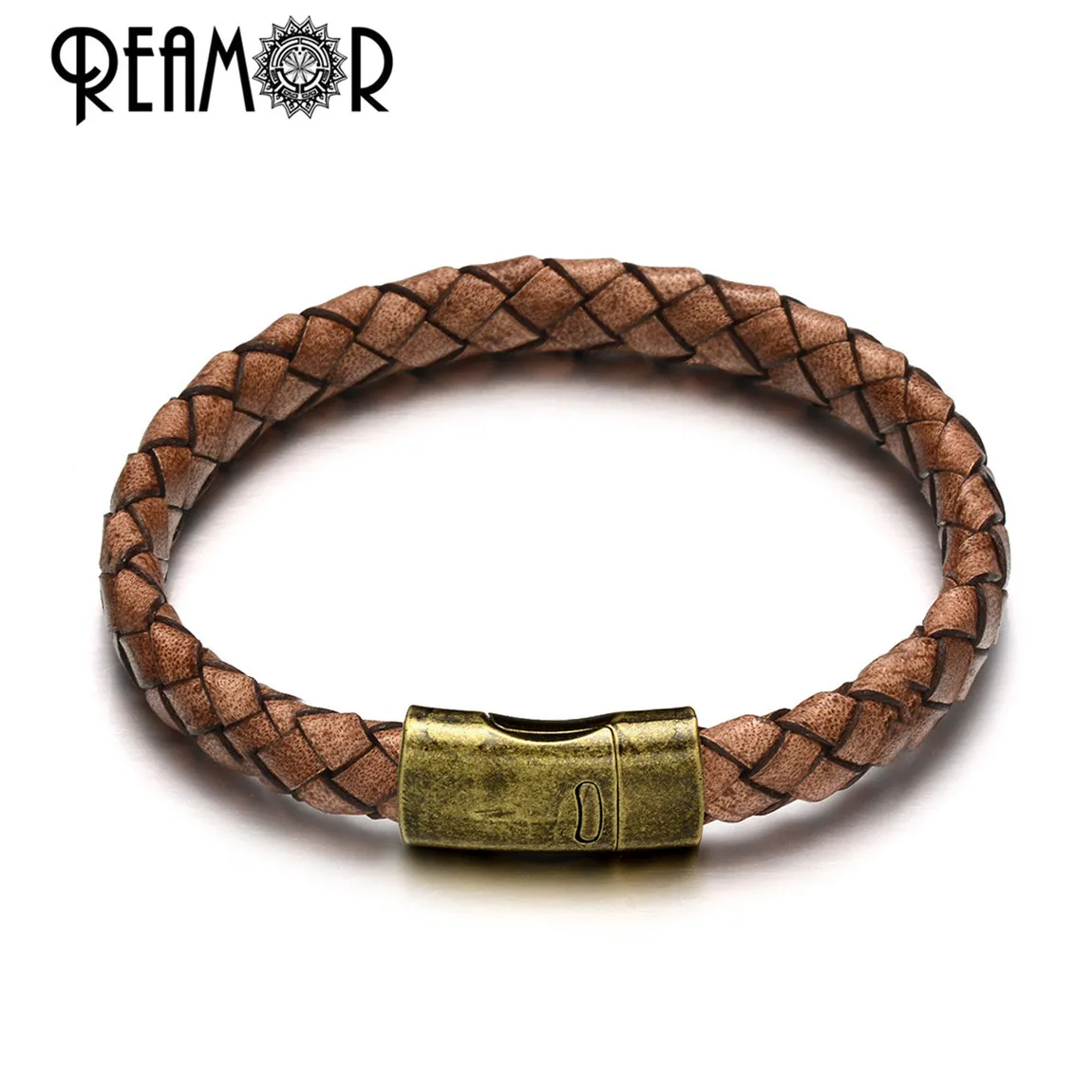 REAMOR настоящий плетеный кожаный браслет с нержавеющей сталью магнитный браслет с пряжкой для мужчин Ювелирные изделия Подарки - Окраска металла: BS033 11