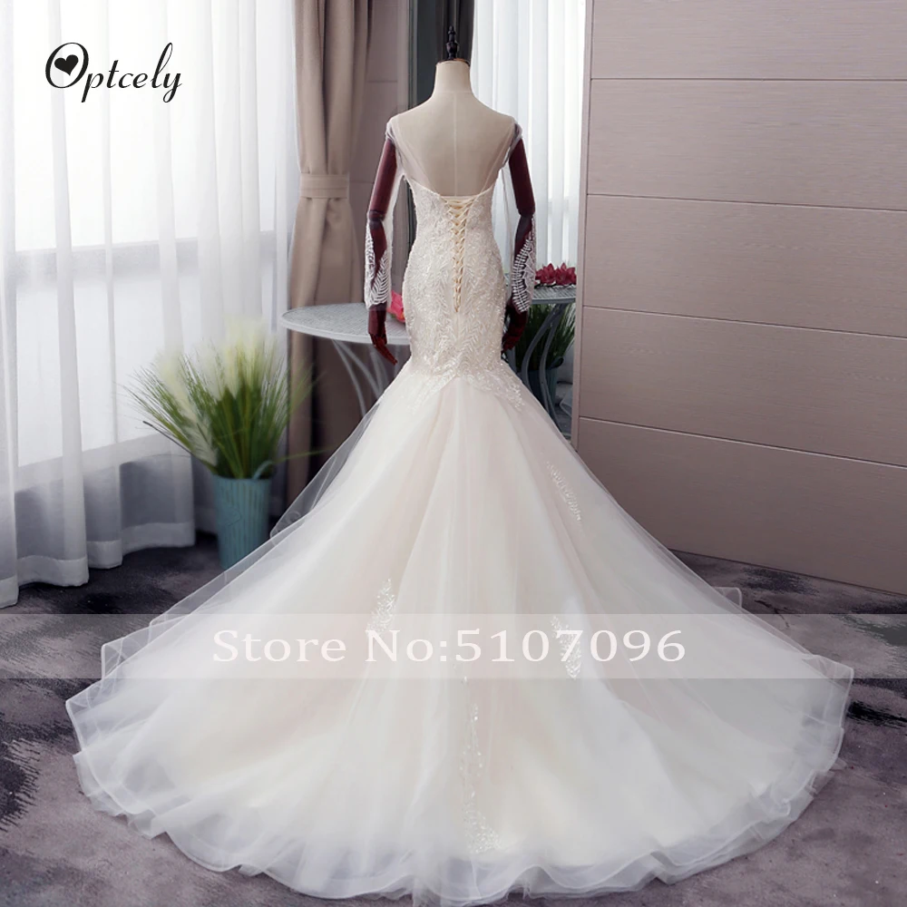 Optcely Vestido de Noiva Гламурное сексуальное платье с o-образным вырезом и открытой спиной, с длинным рукавом,, свадебные платья, с аппликацией, с бисером, размера плюс