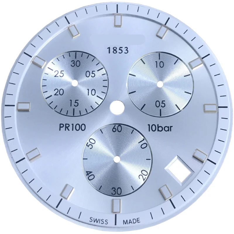 34,5 мм Циферблат для часов PR100 T101417A Мужские кварцевые часы T101 текстовые часы аксессуары T101417 запасные части - Цвет: Silver gold dial