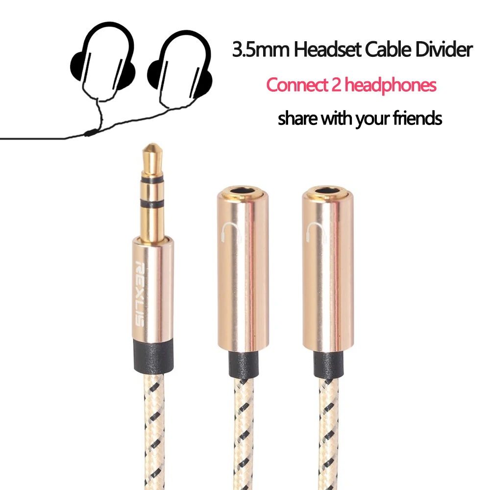 

3.5mm Headset Audio Cable Divider Connect 2 Headphones Male To 2 Female Jacks Splitter Aux Adapter Cable For Samsung Mp3 Player