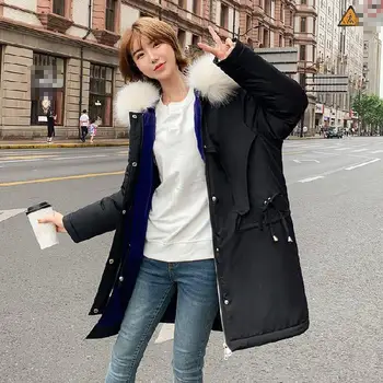 

Female Long Jacket Fur Collar Cotton Padded Coat Solid Women Parkas