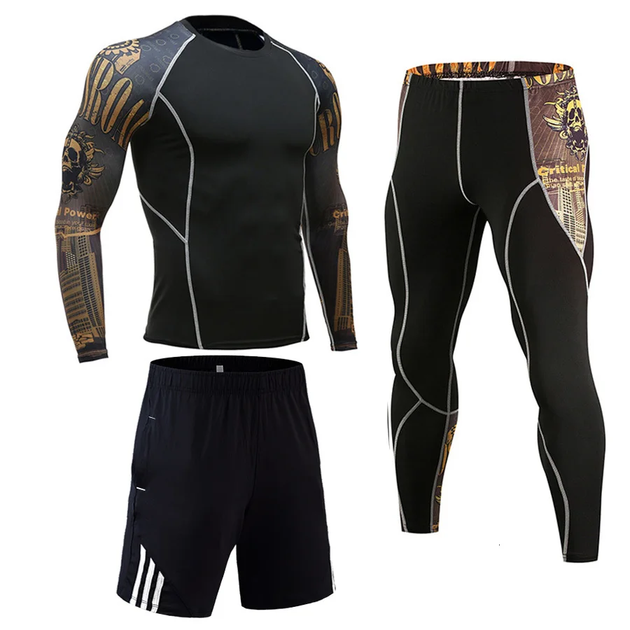 New Brand set Thermal Underwear Men Sets Compression Sweat Quick Drying Long Johns fitness Sportswear Sets For Men 3-piece set