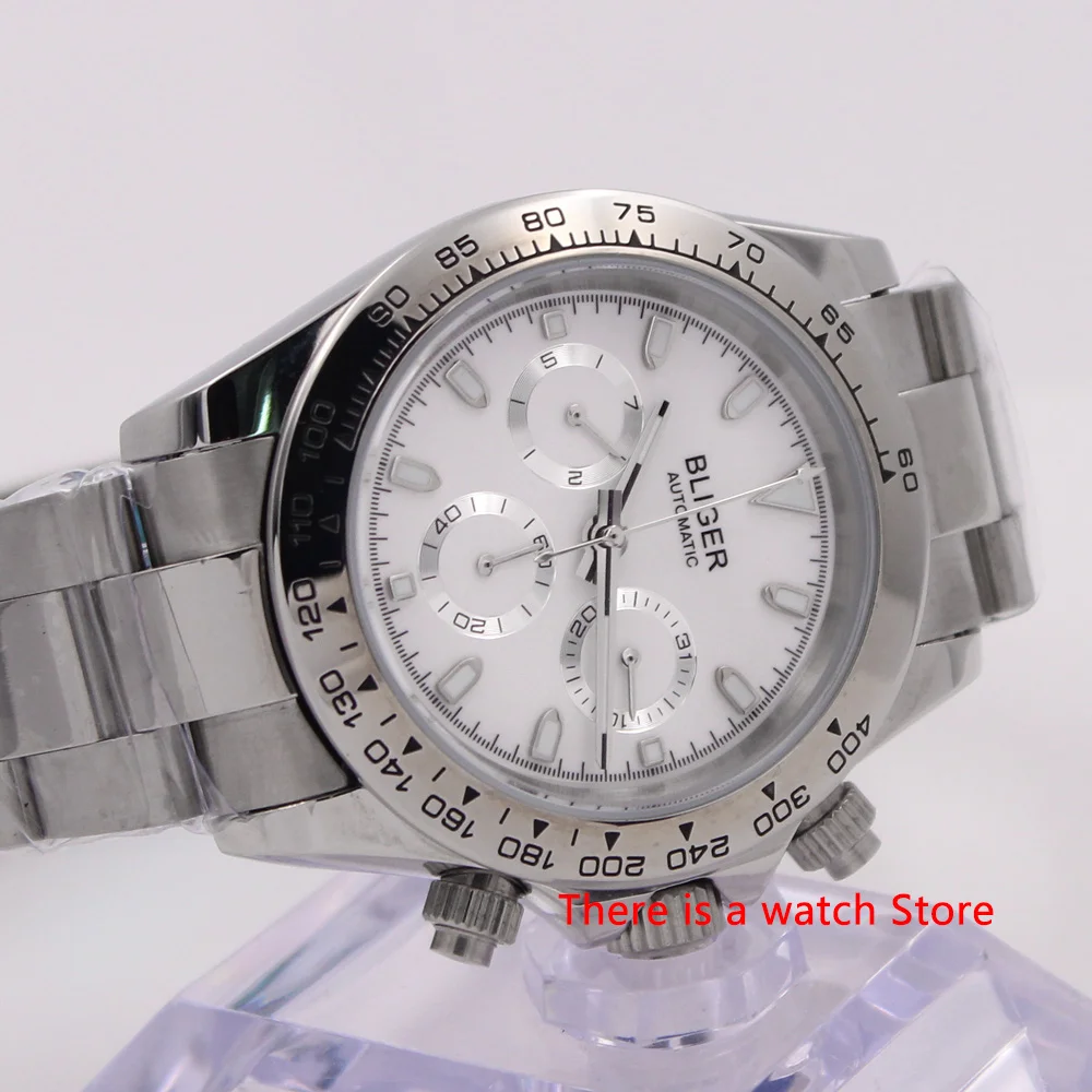 Bliger 39mm Automatic Mechanical Men Watch Luxury Stainless Steel Bracelet Auto Date and Weekday Sport Waterproof Wristwatch | Наручные