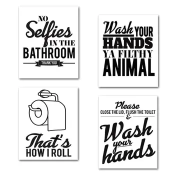 

Bathroom Room Signs (Set of 4 Unframed - 12 x16 Inches), Typography Wall Art Dec