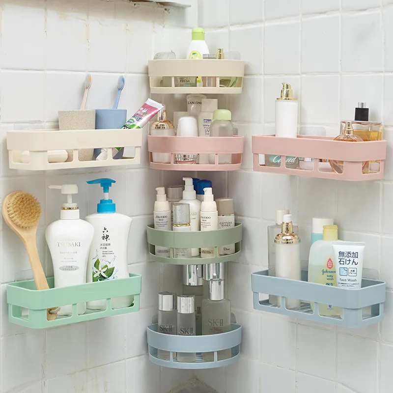 

Plastic Seamless Stickers Triangle Bathroom StorageRackToilet Storage Rack Toiletries Cosmetics Finishing Storage Rack organizer