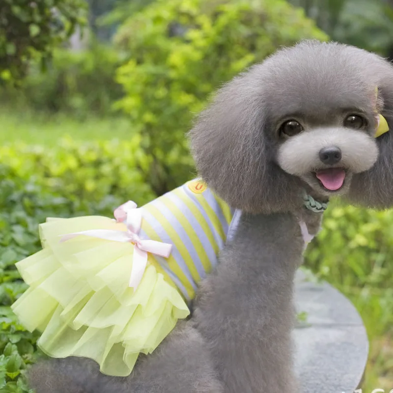 PUOUPUOU, элегантная полосатая одежда для собак, милый костюм для собак, юбка с бантом для маленьких щенков, летняя одежда для собак, мультяшная одежда, Ropa Para Perro