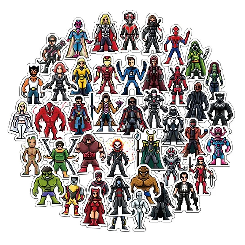 64 шт./лот, ПВХ водостойкие наклейки Marvel с пикселями, наклейки для автомобиля, граффити, ежедневник, альбомы, милые канцелярские товары