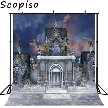 

Scopiso Halloween Photography Background Spooky Scenery Old Gothic Cemetery Backdrop Photo Studio Prop