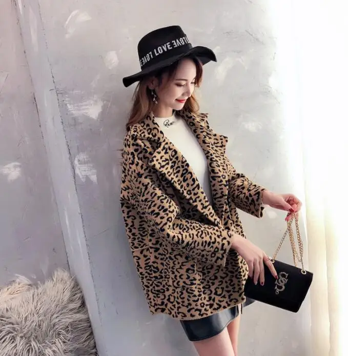 Long sleeve Leopard loose faux mink leather jacket womens winter thicken warm fur leather coat women jackets jaqueta couro B70
