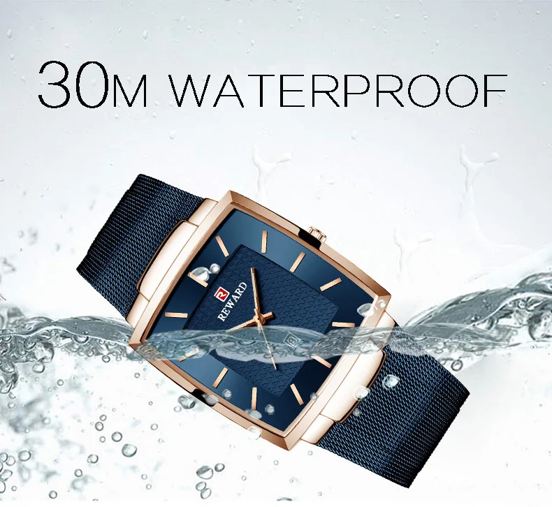  REWARD Men Watch Waterproof Slim Mesh Military Square Wristwatches Men Quartz Sport Business Casual