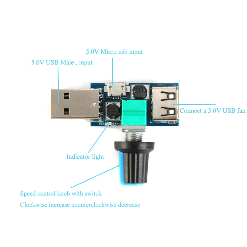DC 5V Micro USB Fan Governor Wind Speed Controller Air Volume Regulator Cooling Mute Multifunction Noise Reduction Switch Module dc motor speed controller motor speed controller electric motor speed controller fan speed controller