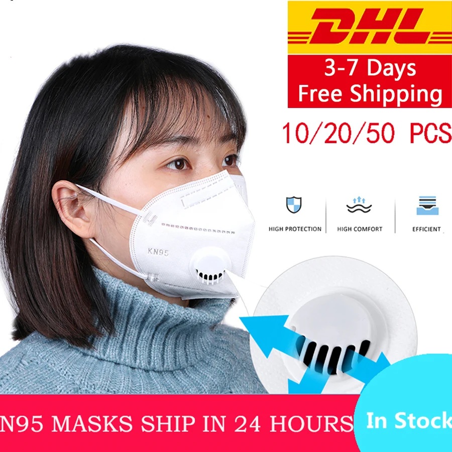 

DHL KN95 Dust Masks 3-Layer With Breathing Valve Mask Fine Air Filter Anti Odor Smog Pollen Dust Mouth Face Mask Same As KF94