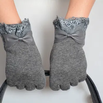 

1Pair Fashion Women Winter Lace Bow Gloves Phone Touches Screen Outdoor Wrist Mittens Warm Ladies Gloves FEA889