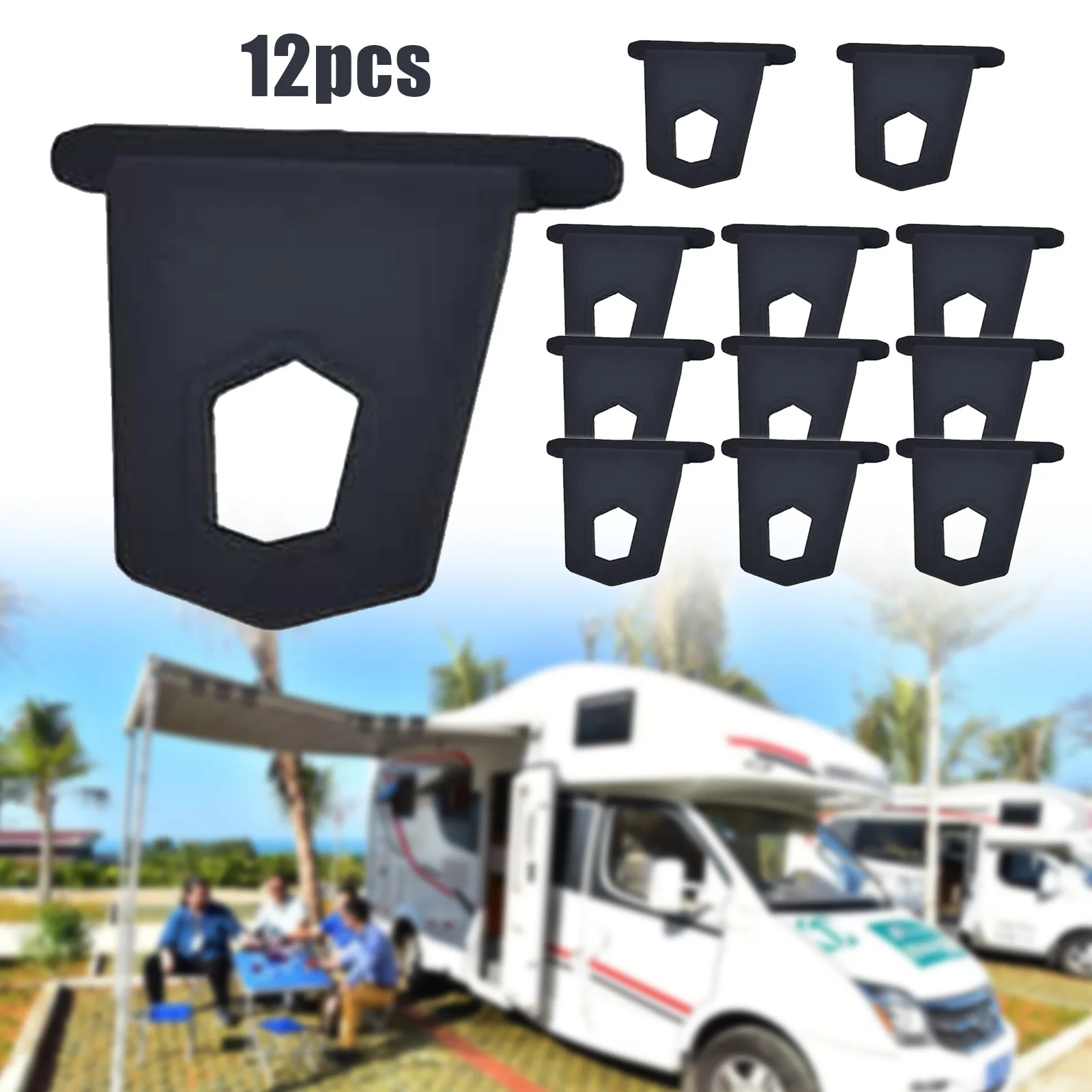 RV Awning Hooks 12 Pieces Black Portable Awning Hooks Hanger Organizer Rack for RV Motorhome Campers free roof rack cargo carrier mounting bracket for off road use for truck pick up suv car or van black