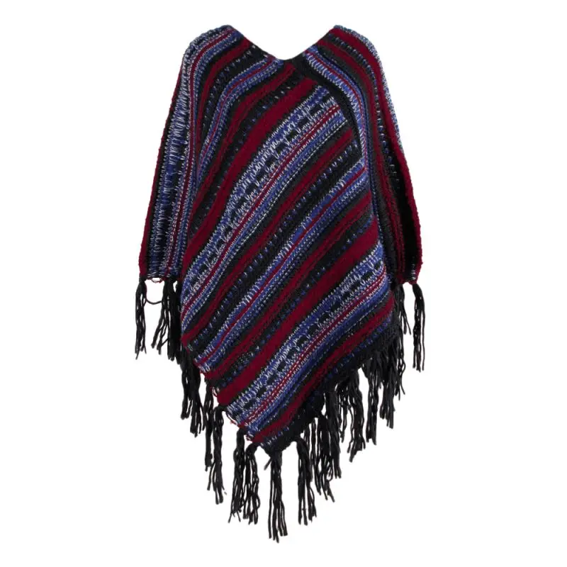 R Пончо Накидки для женщин зимние теплые Boho полосатые шали с кисточками Вязаная кашемировая шаль модный элегантный свитер - Цвет: R