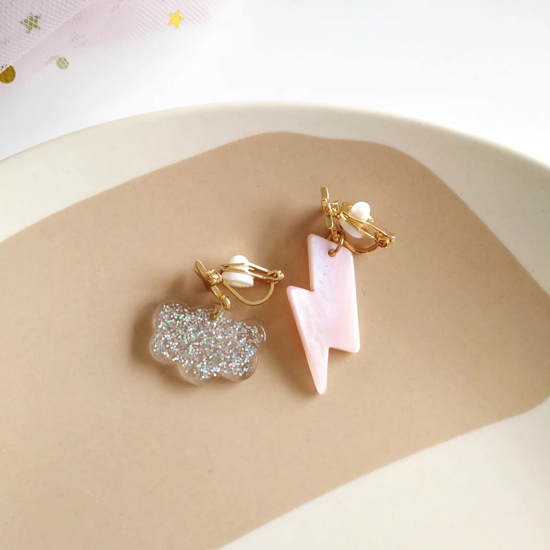 clip earring 10 пара/лот модные ювелирные изделия металлические звезды акриловые блестящие облака серьги - Окраска металла: clip earring