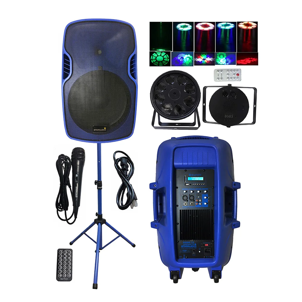 

STARAUDIO 3500W 15" DJ Powered Active PA Speaker System DJ Audio Speaker Stand Wired Microphone LED RGBW Stage Light SSBM-15