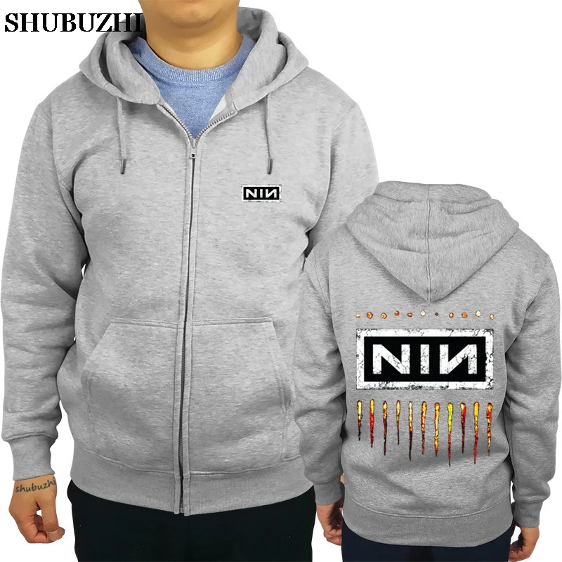 grey Мужская толстовка модная осенне-зимняя куртка на молнии NIN с логотипом NIN 2 shubuzhi Мужская спортивная одежда европейский размер - Цвет: grey