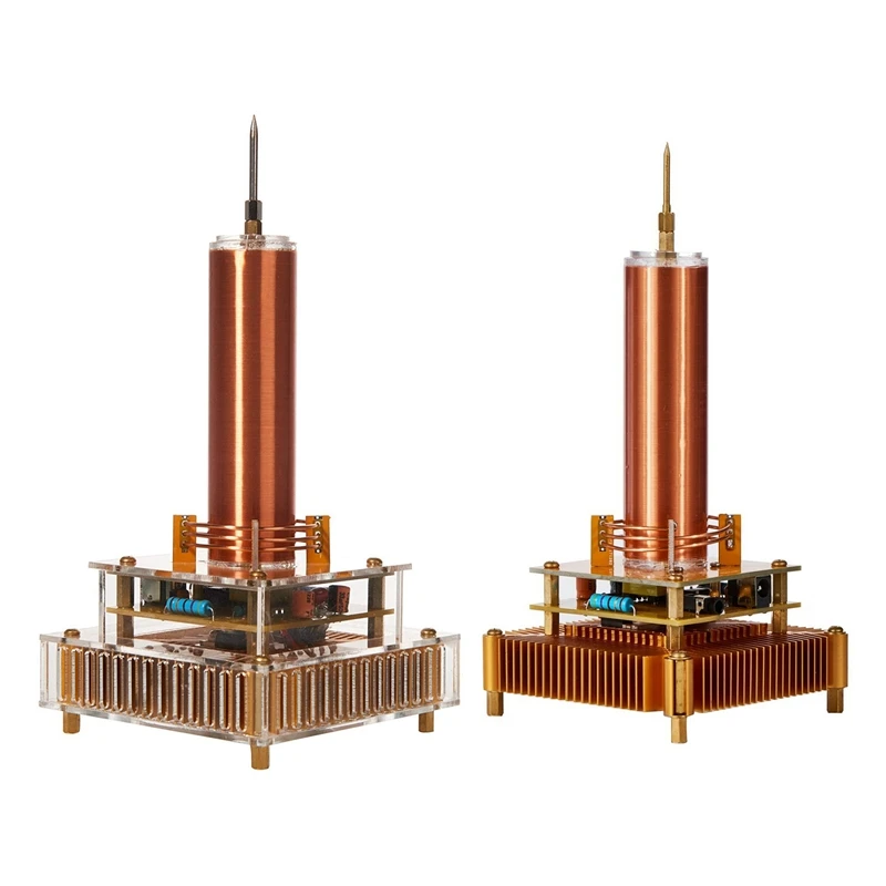 

Music Tesla Coil Without Acrylic Base Shell Arc Plasma Loudspeaker Wireless Transmission Experiment Desktop Toy Model Gold US Pl