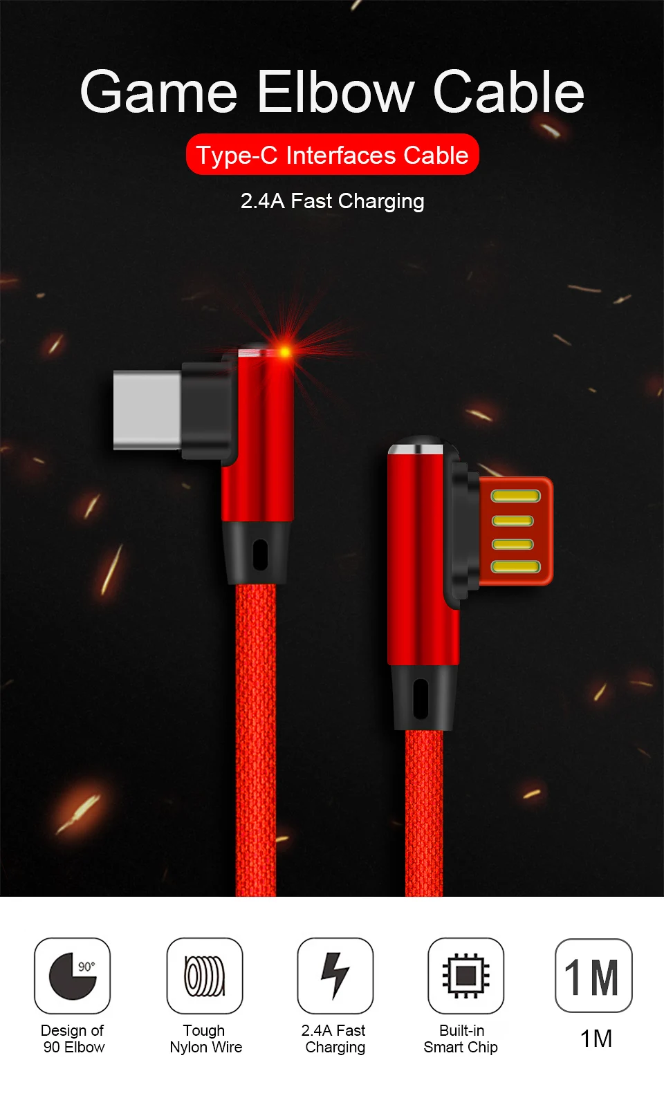Obobix usb type C 90 градусов локтевой кабель для samsung Galaxy S10 Plus Note 10 двойной Реверсивный usb type C 2.4A кабель для быстрой зарядки