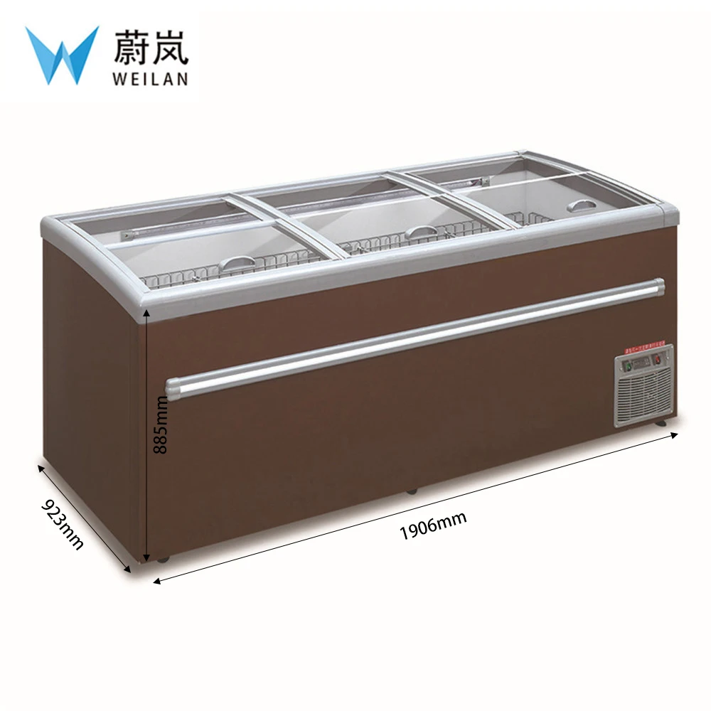 Top open sliding glass door chest deep display freezer refrigerator