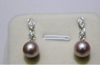 Бесплатная доставка&gt натуральный фиолетовый пресноводный жемчуг серьги 8-8 5 мм |