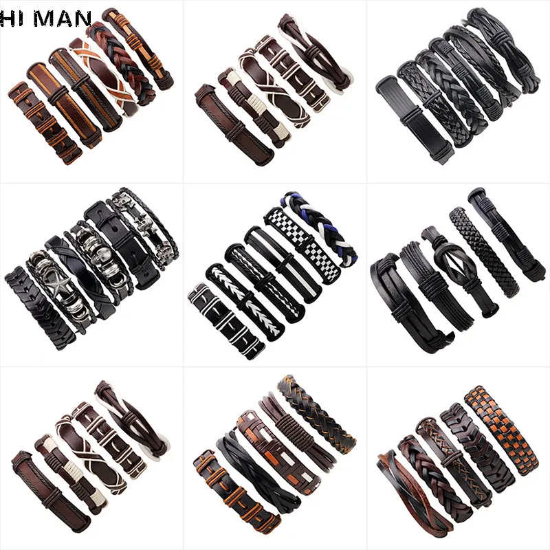 New Design Vintage Multi-layer Leather Bracelet Men Fashion Glamour Jewelry Wristband Armband Heren Friendship Gift Wholesale
