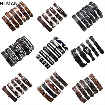 

New Design Vintage Multi-layer Leather Bracelet Men Fashion Glamour Jewelry Wristband Armband Heren Friendship Gift Wholesale