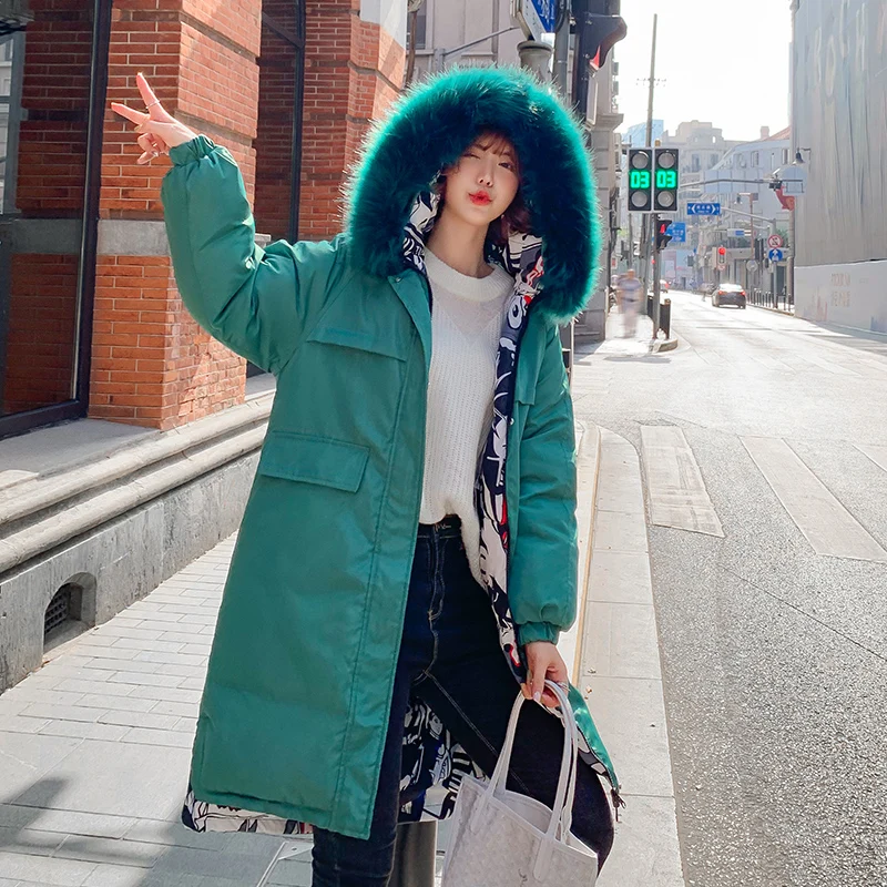 Kuyomens зимние длинные парки пальто для женщин тонкая теплая куртка с большим меховым воротником пальто повседневная женская зимняя верхняя одежда парки пальто