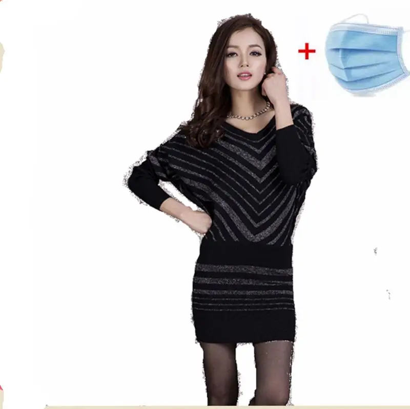 

2018 Winter Fashion Women Christmas Sweater Female Long Batwing Sleeve stripe Patchwork Pullover Loose Sweaters Pull Femme