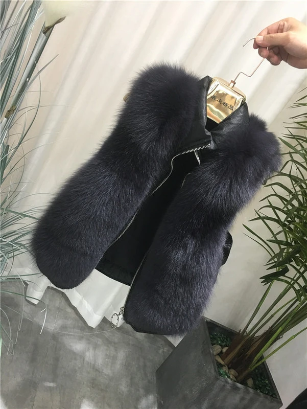 ZDFURS* натуральный Лисий мех жилет Стильный Зимний короткий толстый женский меховой жилет куртка пуховик натуральный мех жилет пальто тонкий однотонный - Цвет: dark grey