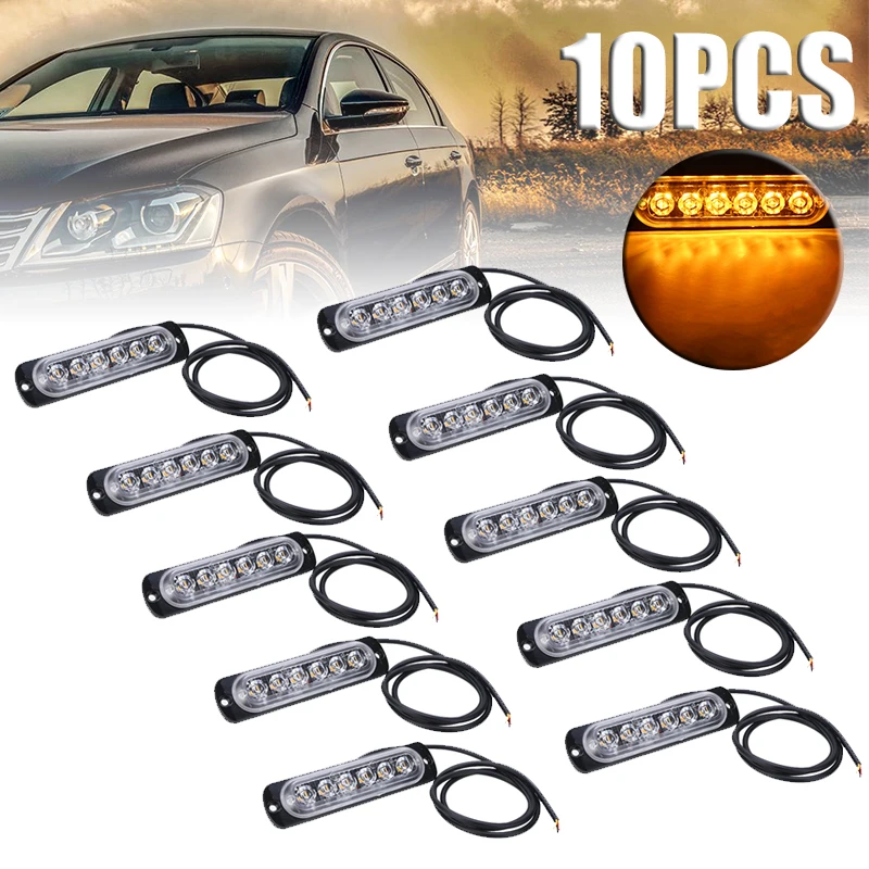 10pcs 18 Modes Amber 6LED Car Truck Light Rectangular 18W Waterproof IP67 Emergency Beacon Warning Hazard Flash Strobe Light