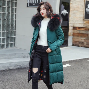 

New Womens Winter Jacket Women Warm Long Print Hooded Faux Fur Winter Coat Cotton Padded Female Two Sides Outwear Parkas