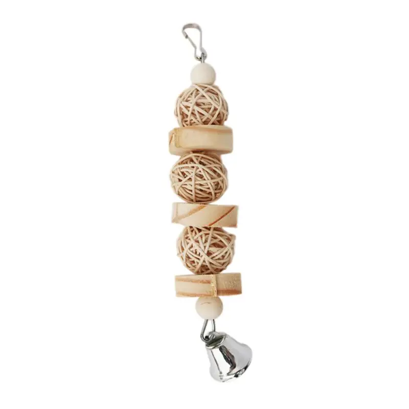 Bird Chew Toy Natural Wood Blocks Rattan Ball Parrot Entertainment Toys for Parakeet Cockatiel Lovebird Mini Macaw 3