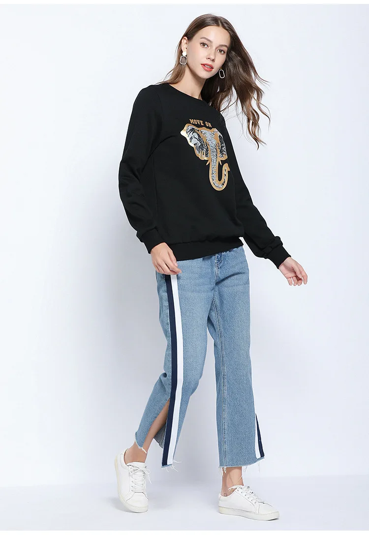 MEVGOHOT New Woman Thick Animal Gilding Black Sweatshirt Autumn Winter Pull Over Plus Size Fashion Tops Vestido 5xl HD2141