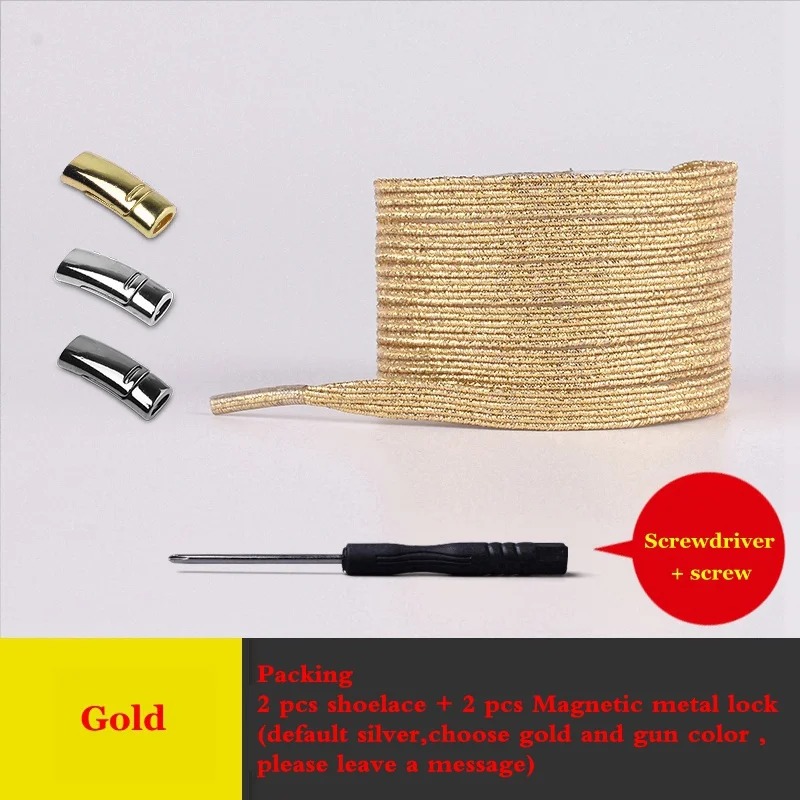 Gold Эластичные шнурки, магнитная металлическая пряжка, 1 секундная быстрая шнуровка, унисекс, без галстука, шнурки, подходят для всех видов обуви, шнурки для отдыха - Цвет: Gold