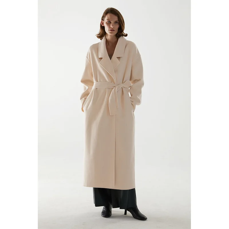 2021 New Winter Temperament Double sided Wool blend Coat Off white Mid