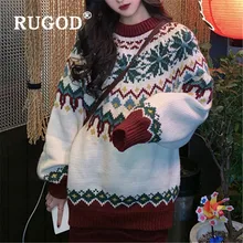 RUGOD Рождественский свитер, пуловер большого размера, джемпер, Зимние Топы для женщин, трикотаж, корейский стиль, женские свитера,, элегантный топ