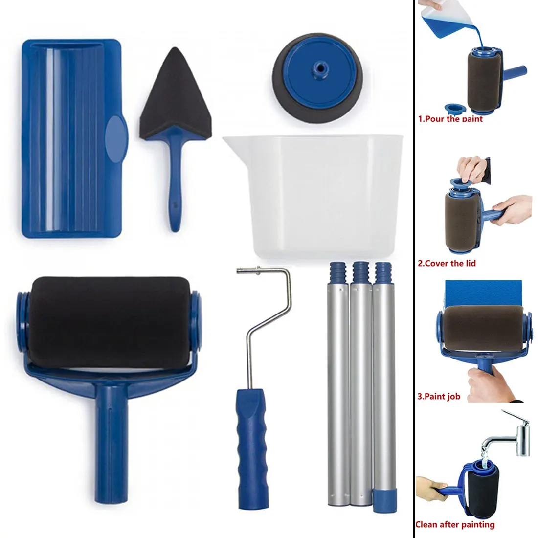 

5pcs/8pc/set Multifunctional Wall Decorative Paint Roller Corner Brush Handle Tool DIY Household Brush Set Dropship