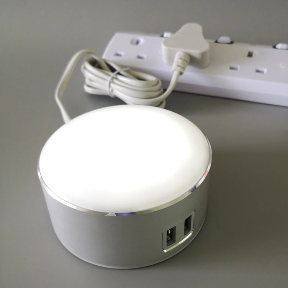 Сенсорный экран Сенсор светодиодный Ночной светильник с двумя USB портами, Порты и разъёмы для телефона Зарядное устройство 110-240V затемнения прикроватный ночник лампа Алюминий сплав 12 Светодиодный s