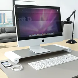 Supports d'écran d'ordinateur avec 4 prises USB pour le chargement, Support de moniteur d'ordinateur portable, réglementation US/EU/UK 