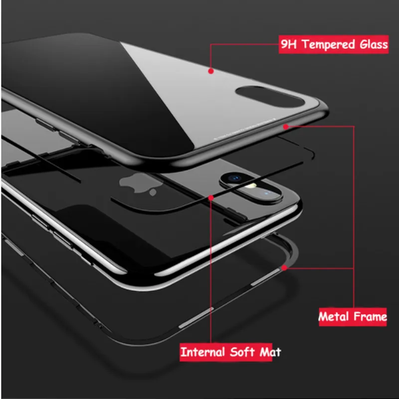 Магнитный адсорбционный металлический чехол для iPhone 11 Pro 7 8 Plus, задняя крышка из закаленного стекла на магните для iPhone 6 6s Plus X XS, максимальный чехол